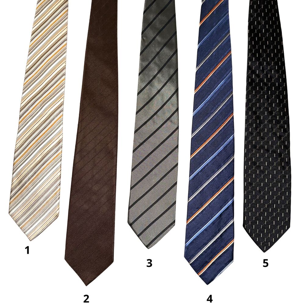 Zara Silk Ties Men’s 60" Lot Of 5 Striped Pattern Blue Brown